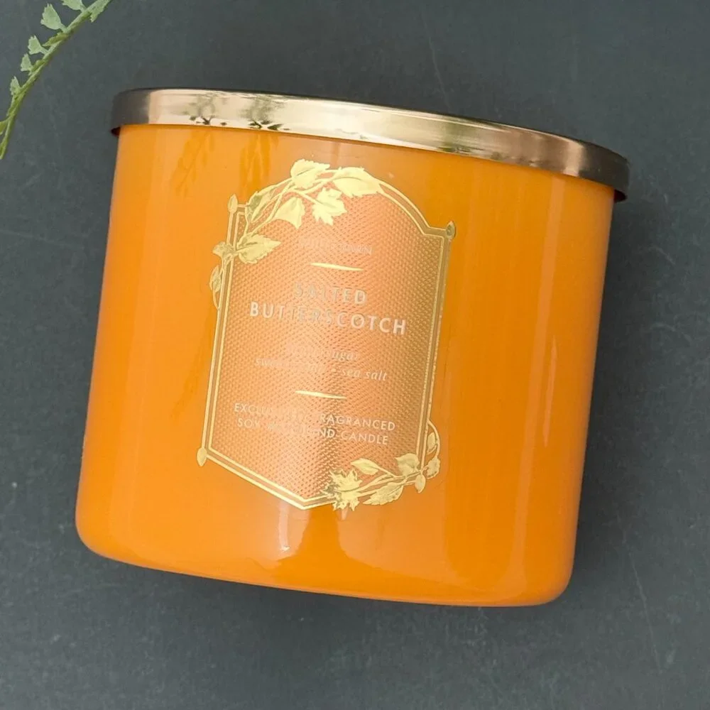 BBW Salted Butterscotch White Barn Bath & Body Works 3 Wick Candle